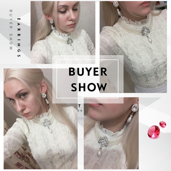 GE21 | Pearl Pendant Crystal Statement Earrings - Picture 5 of 6